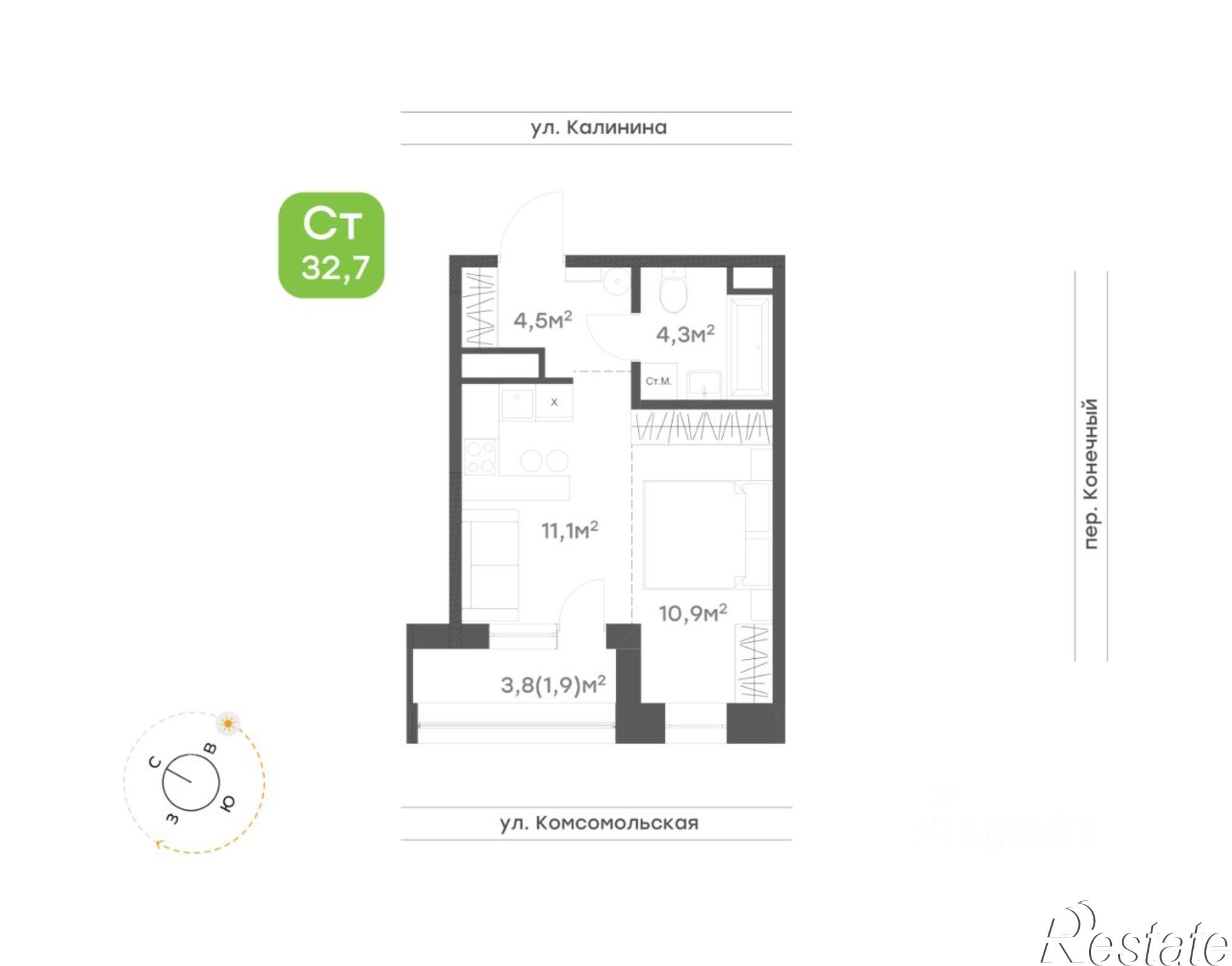 Купить квартиру за 9 124 800 рублей на ул Калинина, 3а