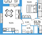2-комн, 54 кв м, этаж 9/17 Совхозная улица, 61/1