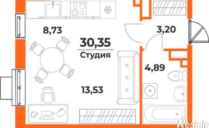 1-комн квартира в новом доме Железнодорожный район