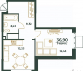 1-комн, 36 кв м, этаж 6/24 улица Рокоссовского, 44/2