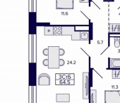 3-комн, 65 кв м, этаж 4/30 улица Карла Маркса, 96 к1