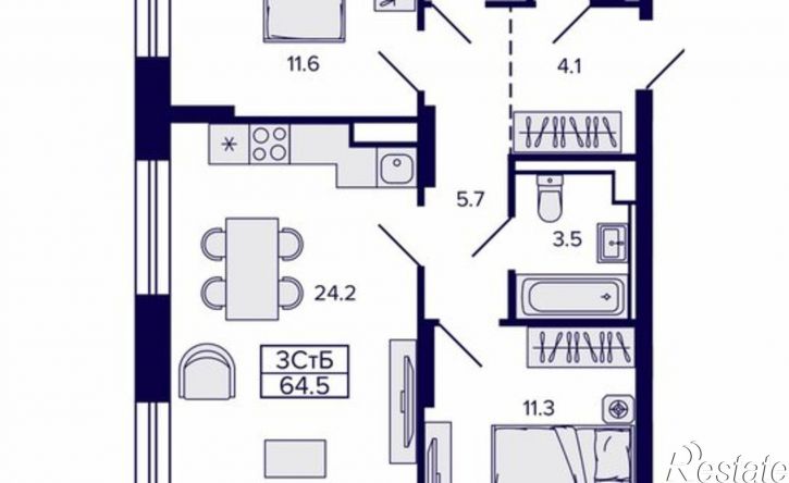 3-комн квартира в новом доме улица Карла Маркса, 96 к1,  д. 96 к1