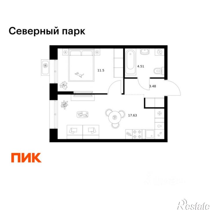 1-комн квартира в новом доме Брянский переулок, 3 к11,  д. 3 к11