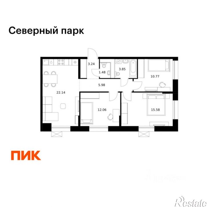3-комн квартира в новом доме жилой комплекс Северный Парк, 10
