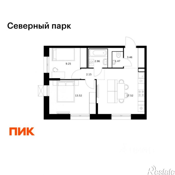 2-комн квартира в новом доме Брянский переулок, 3 к12,  д. 3 к12