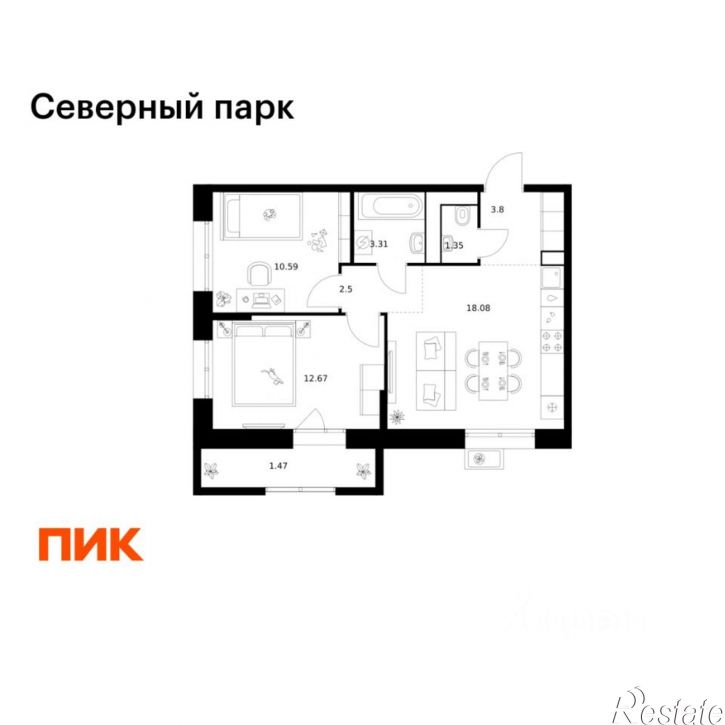 2-комн квартира в новом доме Брянский переулок, 3 к11,  д. 3 к11