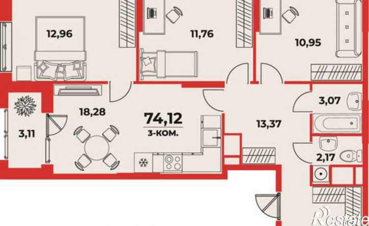 3-комн квартира в новом доме Хабаровск, Железнодорожный район