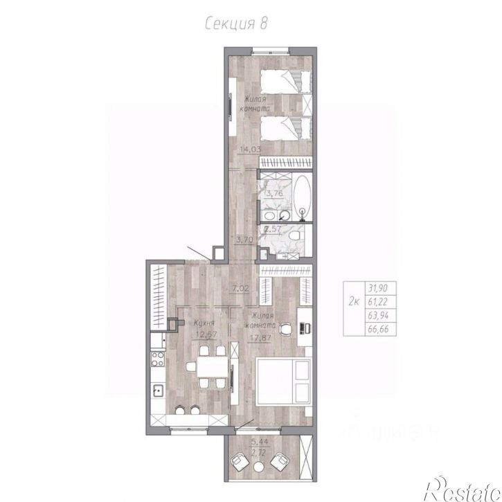 2-комн квартира в новом доме ул Октябрьская, 57 1,  д. 57 1,  к. 1