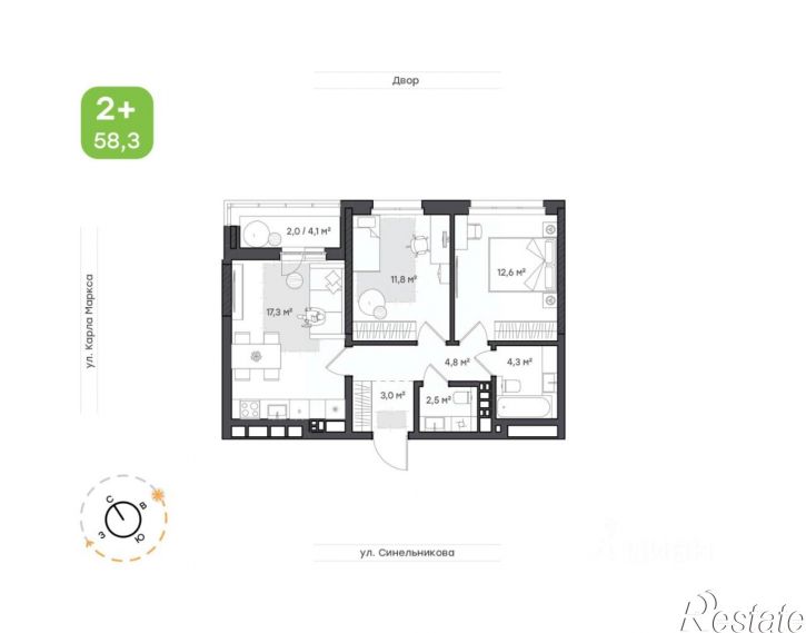 2-комн квартира в новом доме ул Ленинградская, 28Д,  д. 28Д