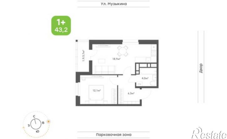 1-комн квартира в новом доме ул Музыкина, 4,  д. 4