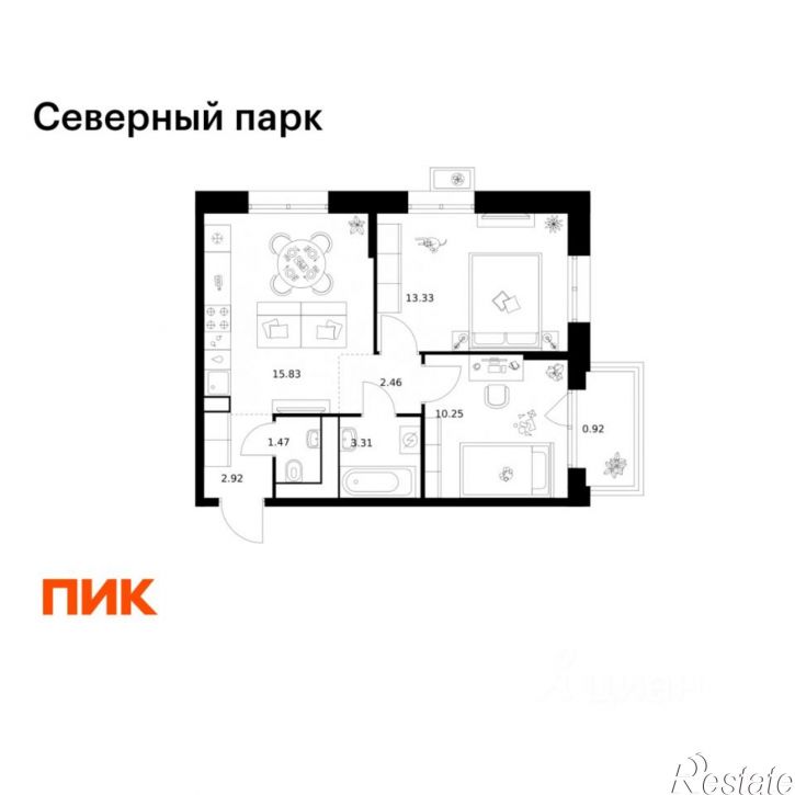 2-комн квартира в новом доме жилой комплекс Северный Парк, 11
