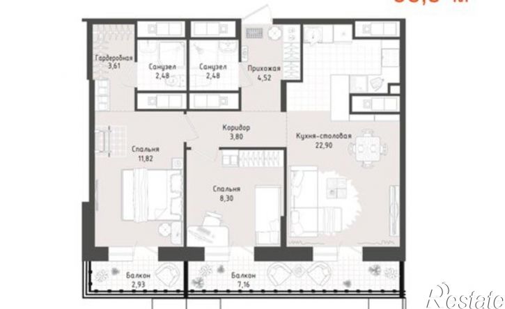 2-комн квартира в новом доме ул Декабристов, 36,  д. 36