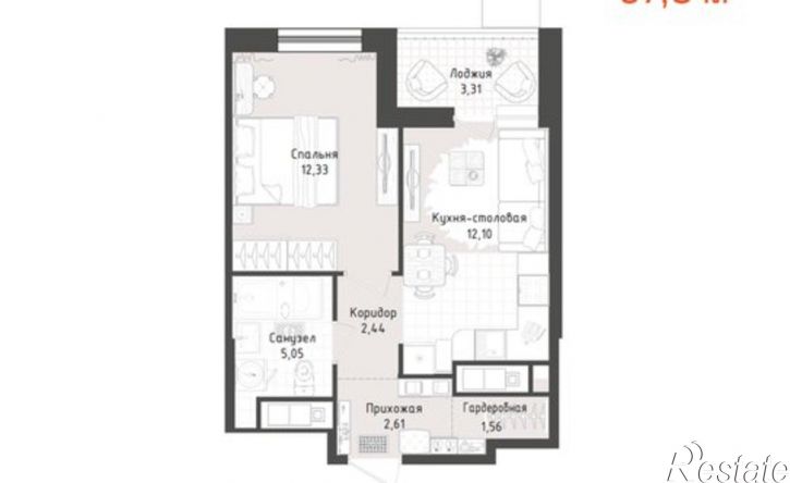 1-комн квартира в новом доме ул Декабристов, 36,  д. 36