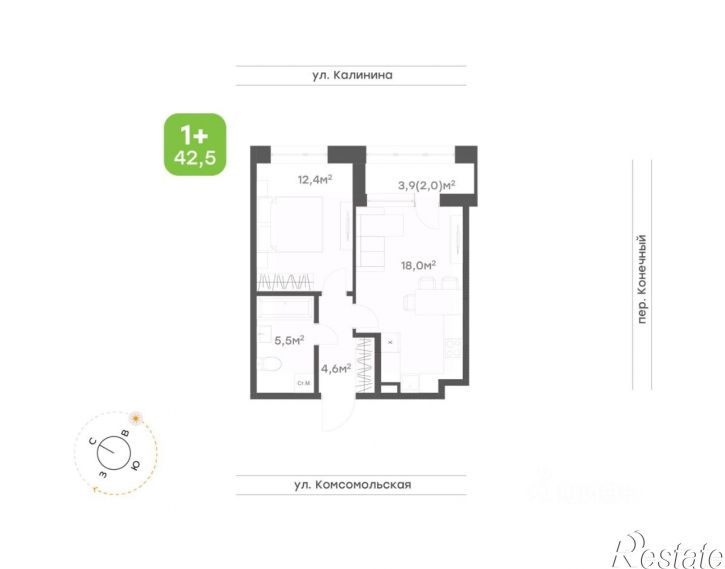 1-комн квартира в новом доме ул Комсомольская, 18а,  д. 18а