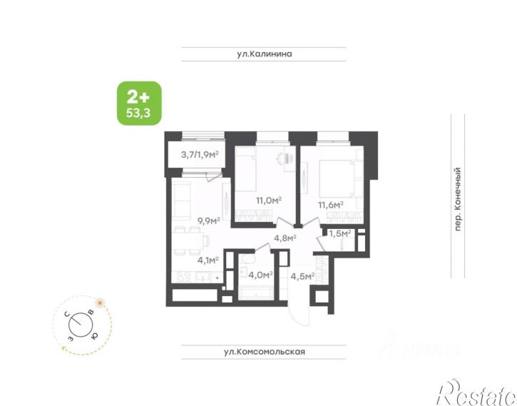 2-комн квартира в новом доме ул Комсомольская, 18а,  д. 18а
