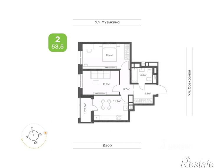 2-комн квартира в новом доме ул Музыкина, 4,  д. 4