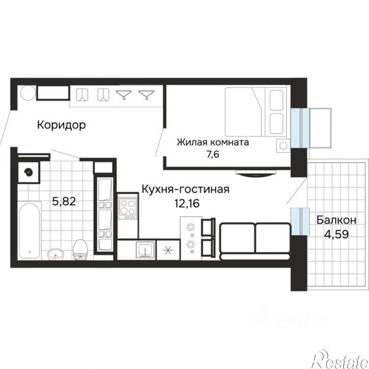 1-комн квартира в новом доме ул Блюхера, 1а,  д. 1а