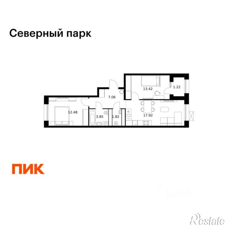 2-комн квартира в новом доме жилой комплекс Северный Парк, 10