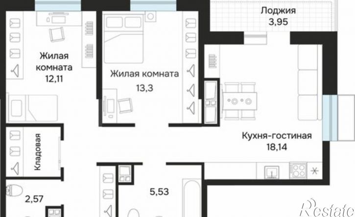 2-комн квартира в новом доме ул Блюхера, 1а,  д. 1а