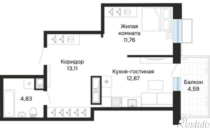 2-комн квартира в новом доме ул Блюхера, 1а,  д. 1а