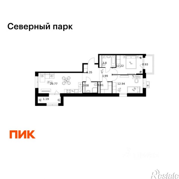 2-комн квартира в новом доме жилой комплекс Северный Парк, 11