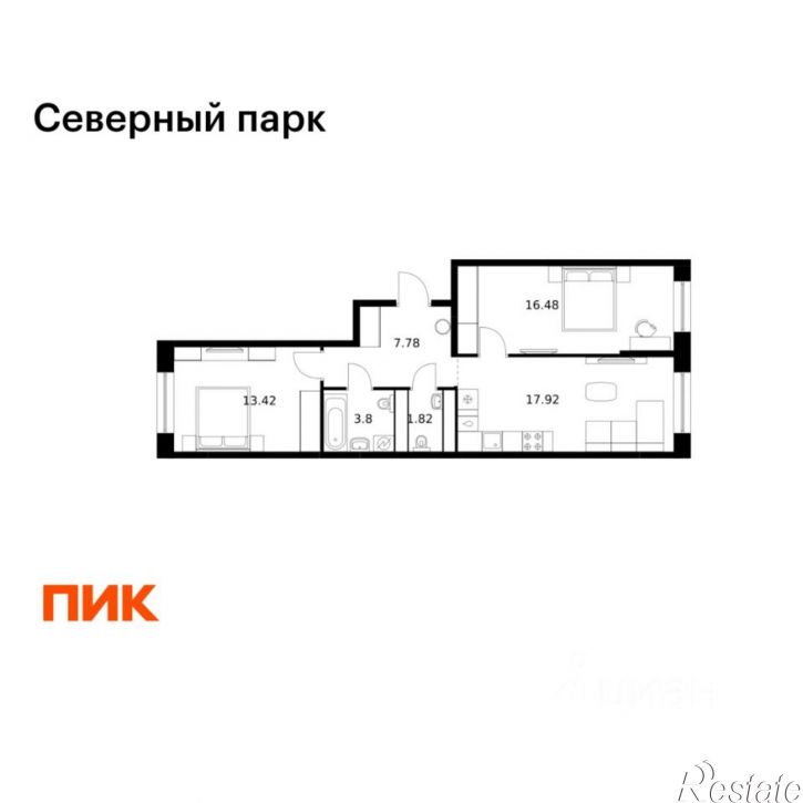 2-комн квартира в новом доме жилой комплекс Северный Парк, 10