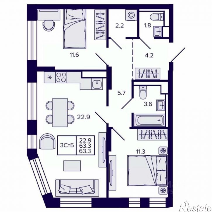 3-комн квартира в новом доме ул Карла Маркса, 96/1,  д. 96/1