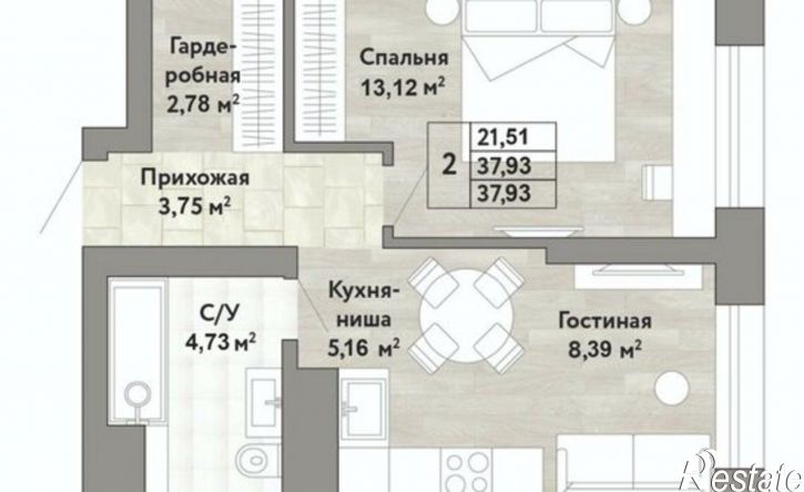2-комн квартира в новом доме Облачный пер, 66,  д. 66