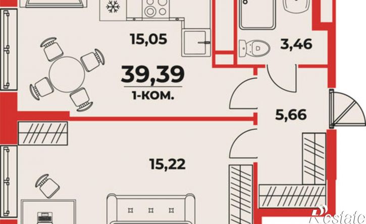 1-комн квартира в новом доме Железнодорожный район