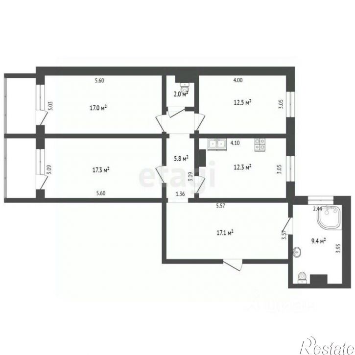 3-комн квартира переулок Дзержинского, 22,  д. 22