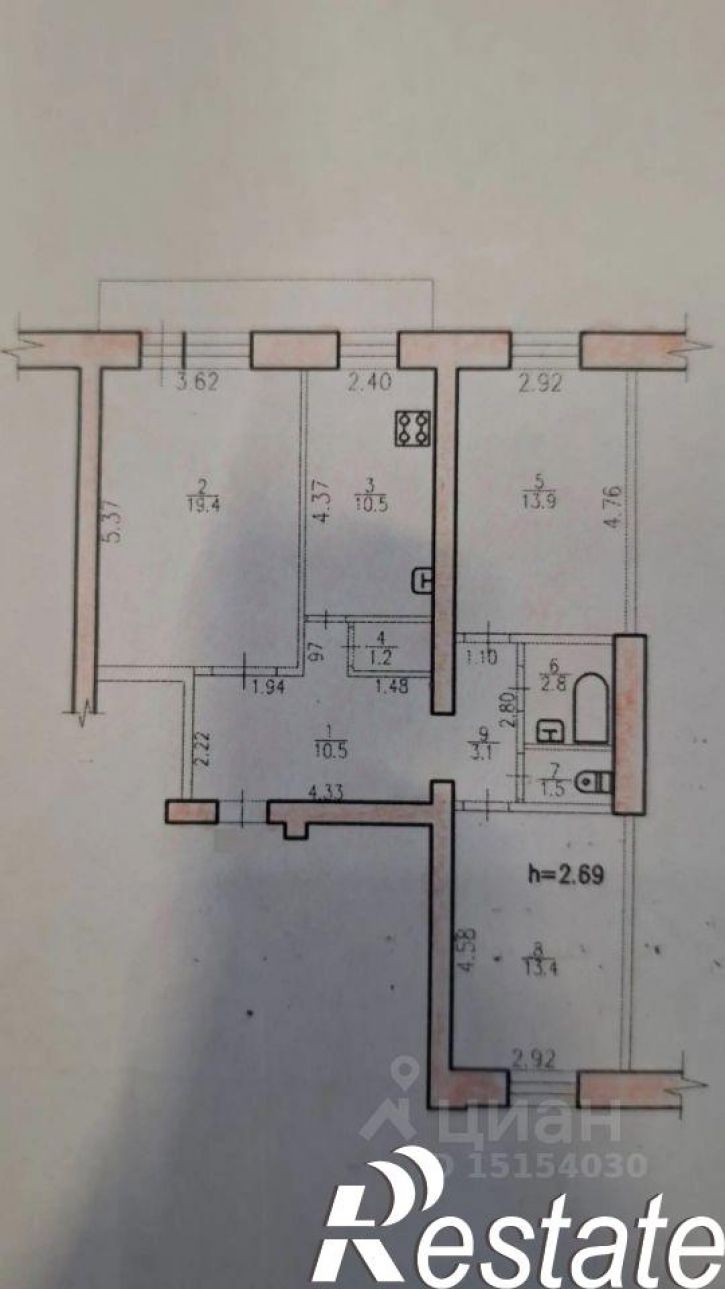 3-комн квартира ДОС квартал (Большой Аэродром), 75,  д. 75