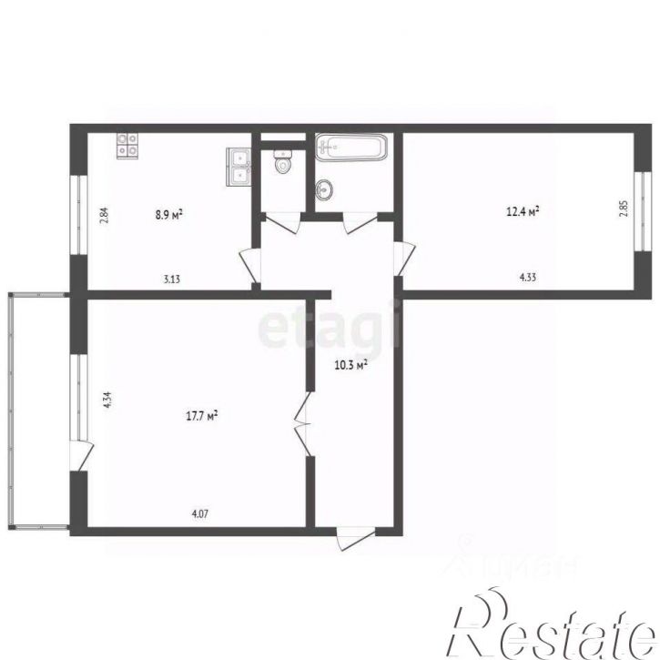 2-комн квартира ДОС квартал (Большой Аэродром), 57,  д. 57