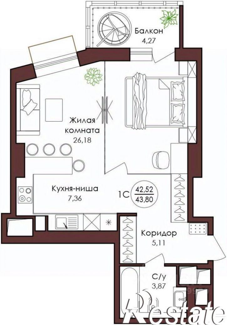 1-комн квартира в новом доме Советская улица, 35,  д. 35