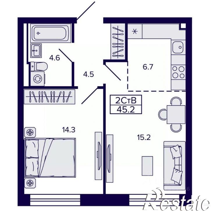 2-комн квартира в новом доме улица Карла Маркса, 96 к4,  д. 96 к4