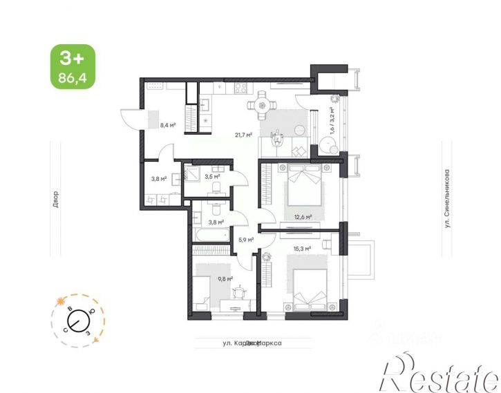 3-комн квартира в новом доме улица Кулибина, 1/2,  д. 1/2
