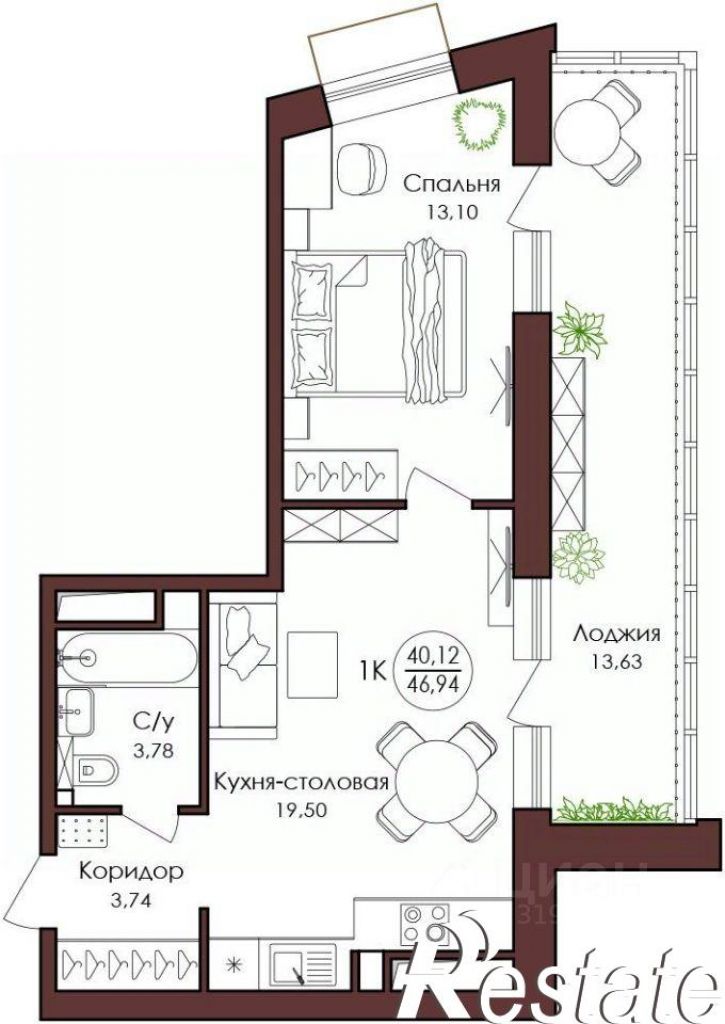 1-комн квартира в новом доме Советская улица, 35,  д. 35