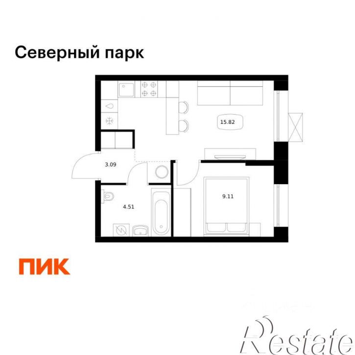 1-комн квартира в новом доме Брянский переулок, 3 к10,  д. 3 к10