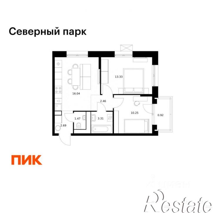 2-комн квартира в новом доме Брянский переулок, 3 к12,  д. 3 к12