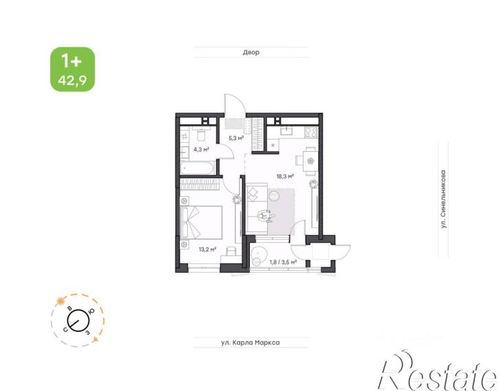 1-комн квартира в новом доме улица Кулибина, 1/2,  д. 1/2