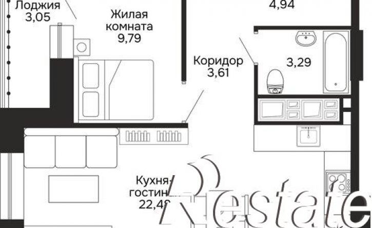 1-комн квартира в новом доме улица Блюхера, 4/1,  д. 4/1