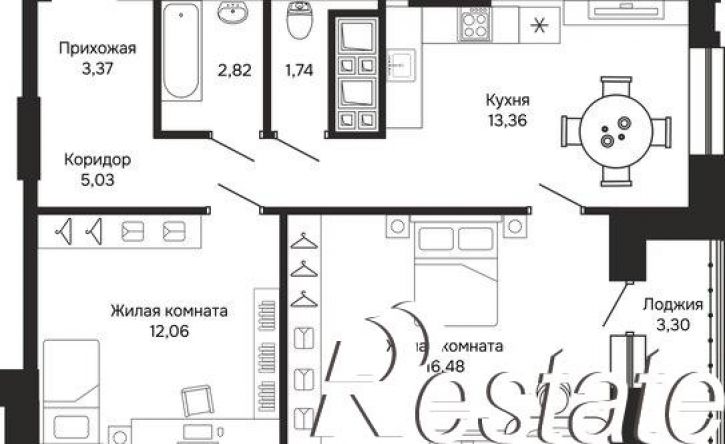 2-комн квартира в новом доме улица Блюхера, 4/1,  д. 4/1