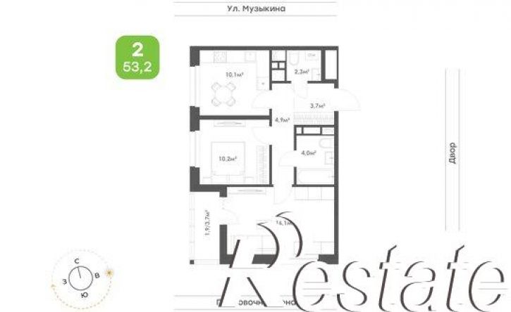 2-комн квартира в новом доме улица Героев Пассаров, 4/2,  д. 4/2
