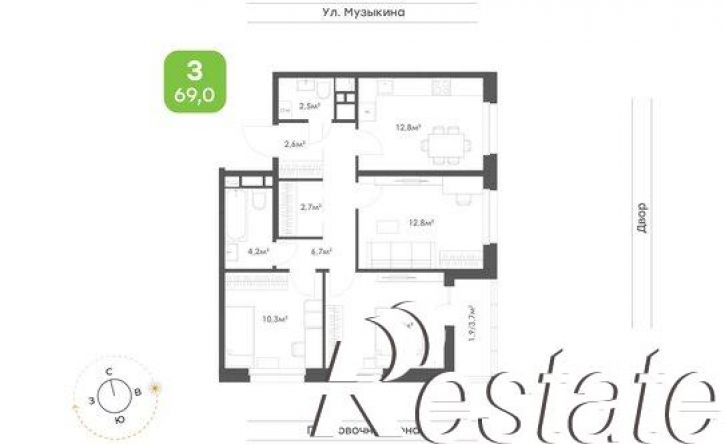 3-комн квартира в новом доме улица Героев Пассаров, 4/2,  д. 4/2