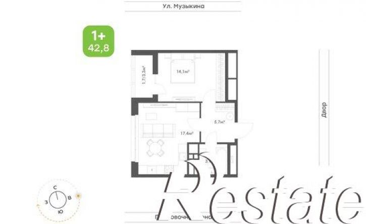 1-комн квартира в новом доме улица Героев Пассаров, 4/2,  д. 4/2