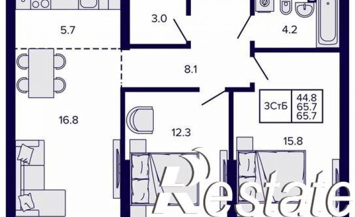 3-комн квартира в новом доме улица Карла Маркса, 96 к3,  д. 96 к3